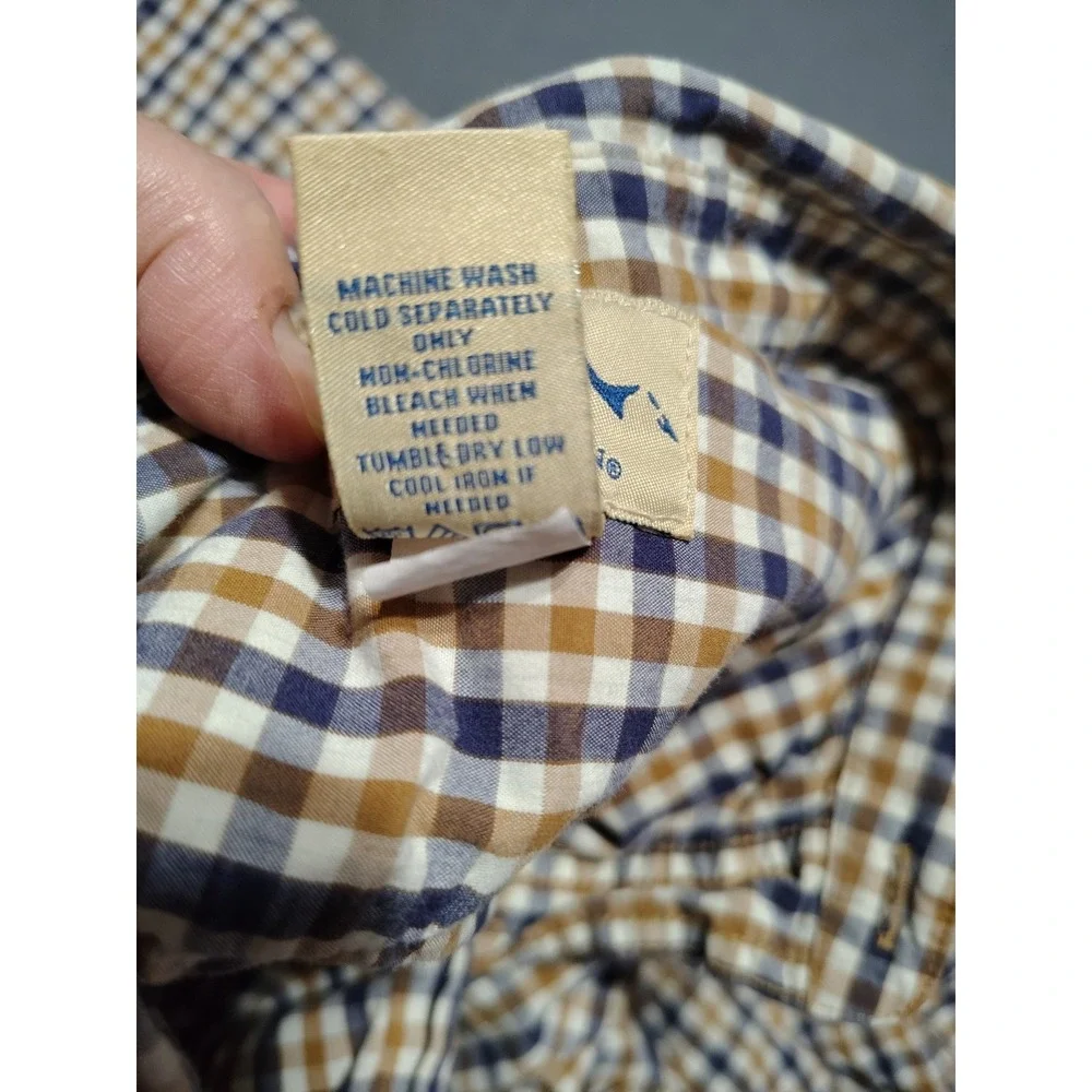 Blue Mountain‎ Shirt Men 2XL Brown Plaid Button Down Office Preppy Short Sleeve